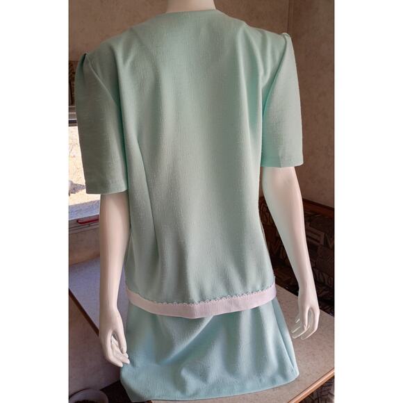 Vntg Pablo Collection Mint Green Skirt Suit Two Piece Set L Made USA Retro 80s - Picture 4 of 10